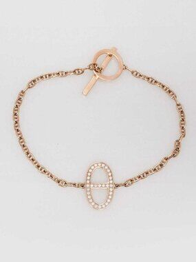 Hermes 18k Rose Gold and Diamond Chaine d'Ancre Contour Bracelet Size SH